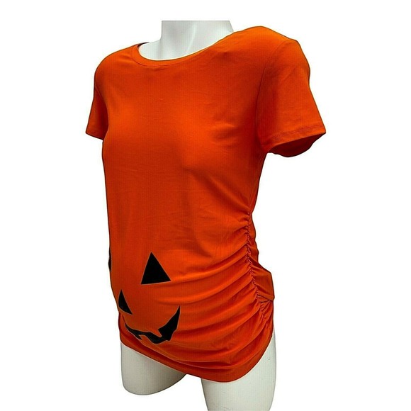 Time and Tru Maternity Top Size XL Pumpkin Short Sleeve Ruched Stretch - Picture 2 of 12